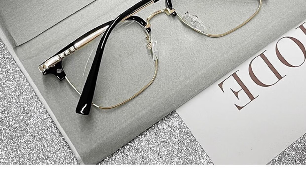 GOGOSOON Myopia Glasses for Men, Ultra-Light 2025 New Anti-Blue Light Eyeglass Frames, Women's Semi-Rimless Frames with Prescription, Browline Flat Lenses 14