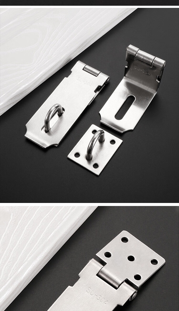 Dipuer Thickened Stainless Steel Lock Latch Bolt Door Bolt, Old-Style Padlock Latch, Right-Angle Door with Lock Nose 7