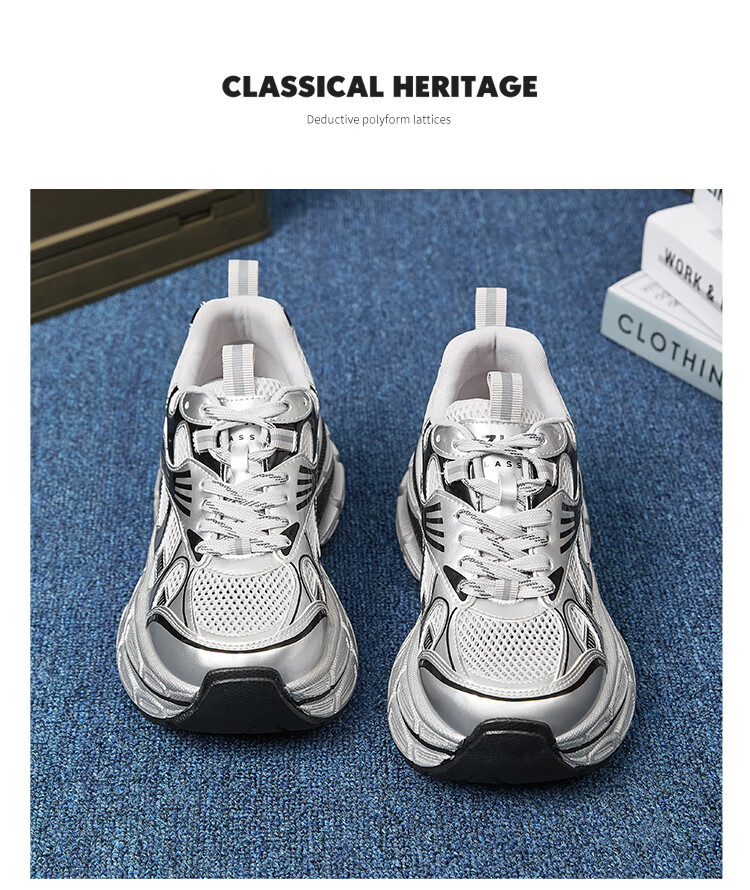 ZHR Silver Dad Shoes for Women, Trendy Sports Casual Couple Shoes, Thick-Soled Height-Increasing Women's Shoes, JT67 Silver, Size 39 18