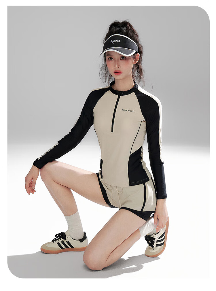 Sanqi Women's Two-Piece Swimsuit with Long Sleeves, Plus Size, Tummy Control, Slimming, Conservative Boyshort Style for Hot Springs, Surfing, Snorkeling, Swimming 3XL 8