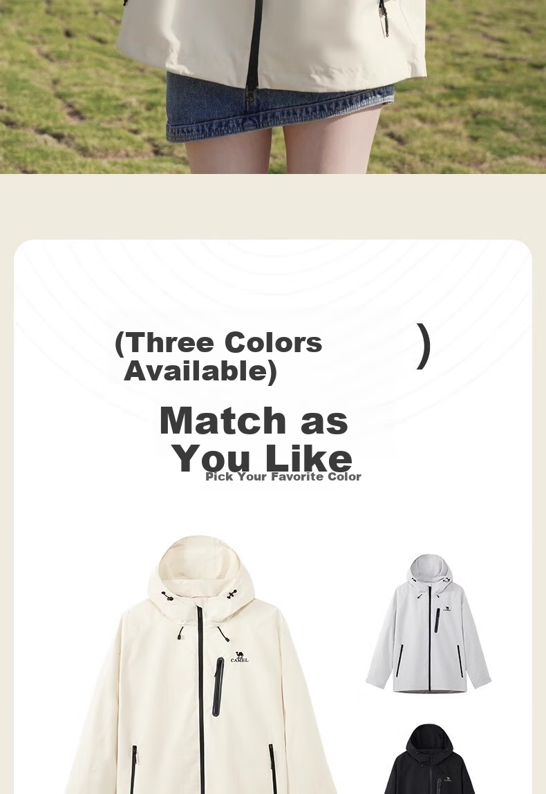 CAMEL Water-Resistant, Windproof, And Breathable Jacket for Men And Women, Loose-Fitting Casual Coat for Autumn M34BS01102 Glacier Gray S 2