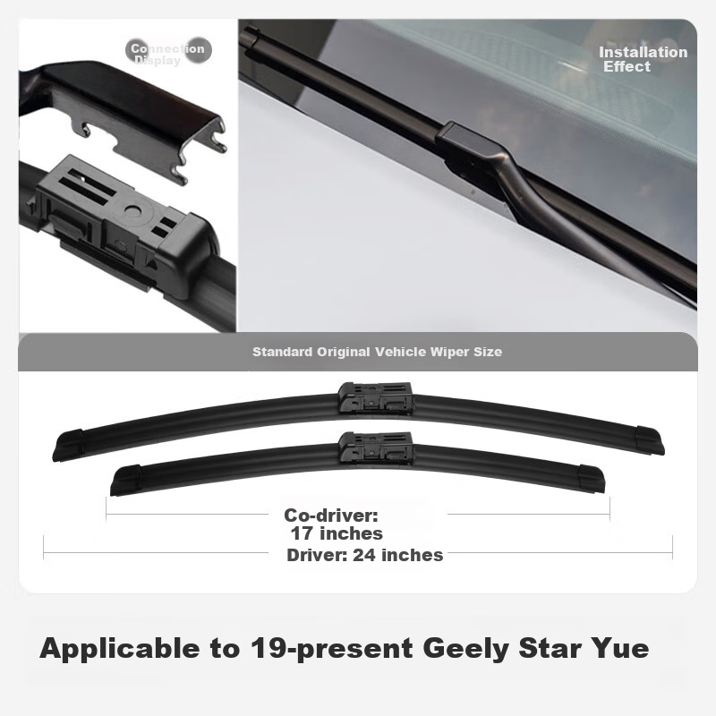 Meisim Geely Excelle Windshield Wiper Blades, Original Accessories, Specialized Boneless, for 2019-2021 Models, Rubber Strip Wipers, 1 Pair