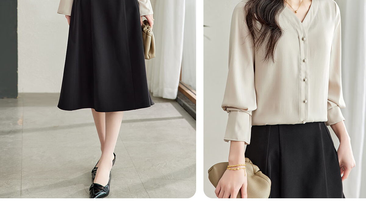 YUZHAOLIN V-Neck Faux Placket Romantic Ruffle Sleeve Long Sleeve Shirt Fashion Casual Work Blouse Y51S015 15
