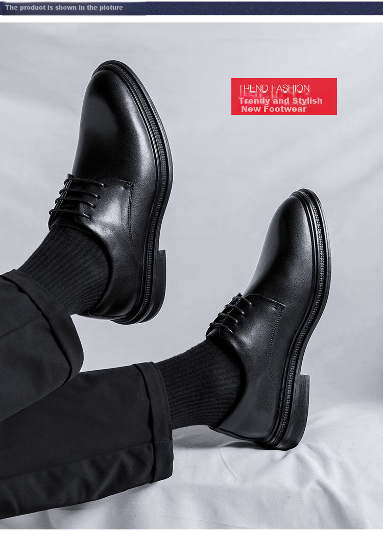 Poitulas Men's Lace-Up Business Casual Shoes, British Style Versatile Thick-Soled Formal Shoes Wedding Shoes for Men 9033 Black Size 38 6