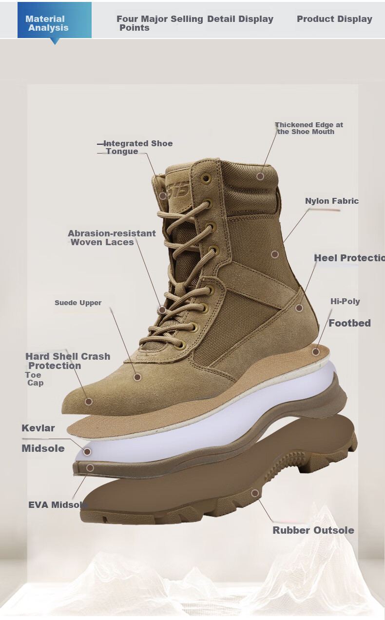 Qiangren Men's Boots, Desert Boots, Jihua 3515 Original Training Boots, Puncture-Resistant Sports Boots, Side Zipper Outdoor Boots, Sand Color, Size 42 3