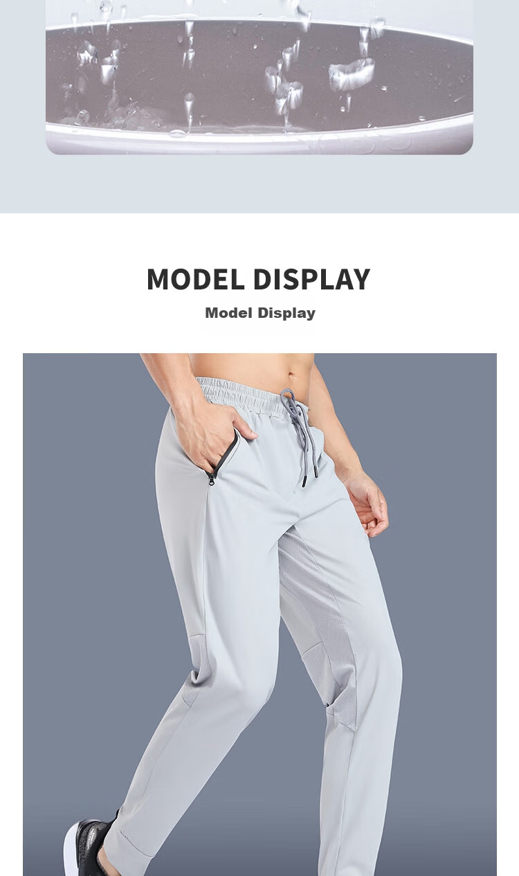 FANDIMU Men's Sports Pants, Summer Ice Silk Lightweight Breathable Joggers, Casual Versatile Zipper Pocket Long Pants, Gray, 2XL 8