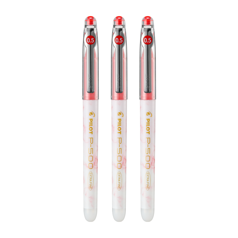 PILOT P500 Gold Label Red Pen, 0.5mm Gel Pen, Business Red Liquid Ink Rollerball Pen, Student Exam Writing Pen, High-Quality Stationery Set, 3 Pens