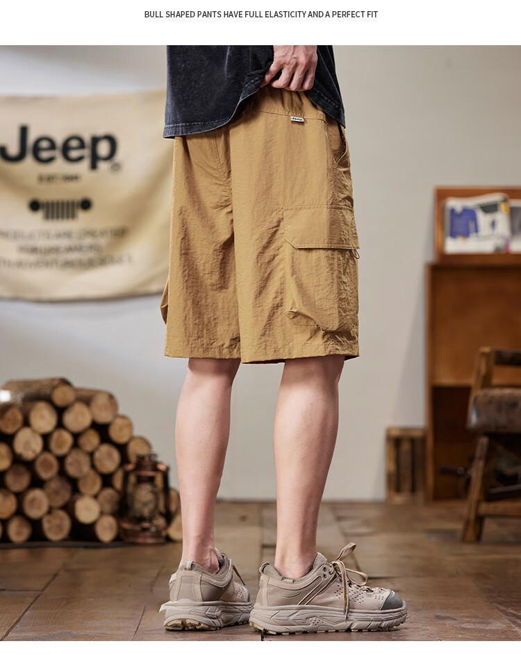 JEEP Ice Silk Quick-Dry Cargo Shorts for Men, Summer 2026 Lightweight Casual Mid-Length Pants, Men's Shorts 15