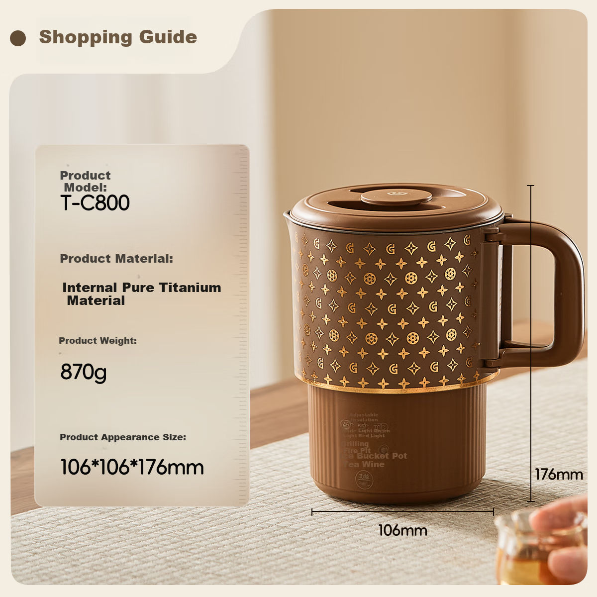 GREENIS Pure Titanium Foldable Kettle, Portable Electric Kettle, Water Boiler, Travel Outdoor Kettle, Mini Water Cup, Multi-Stage Temperature Control, Small Milk Frother, Gift-Giving