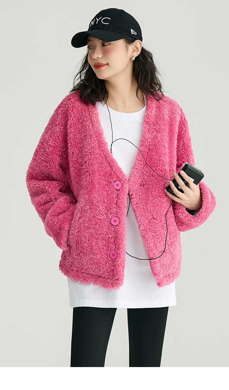 Dme Sunset Rose Knit Sweater Winter Pink Large Pocket V-Neck Energetic Sweet Girl Style Cardigan Honey Pink S 7