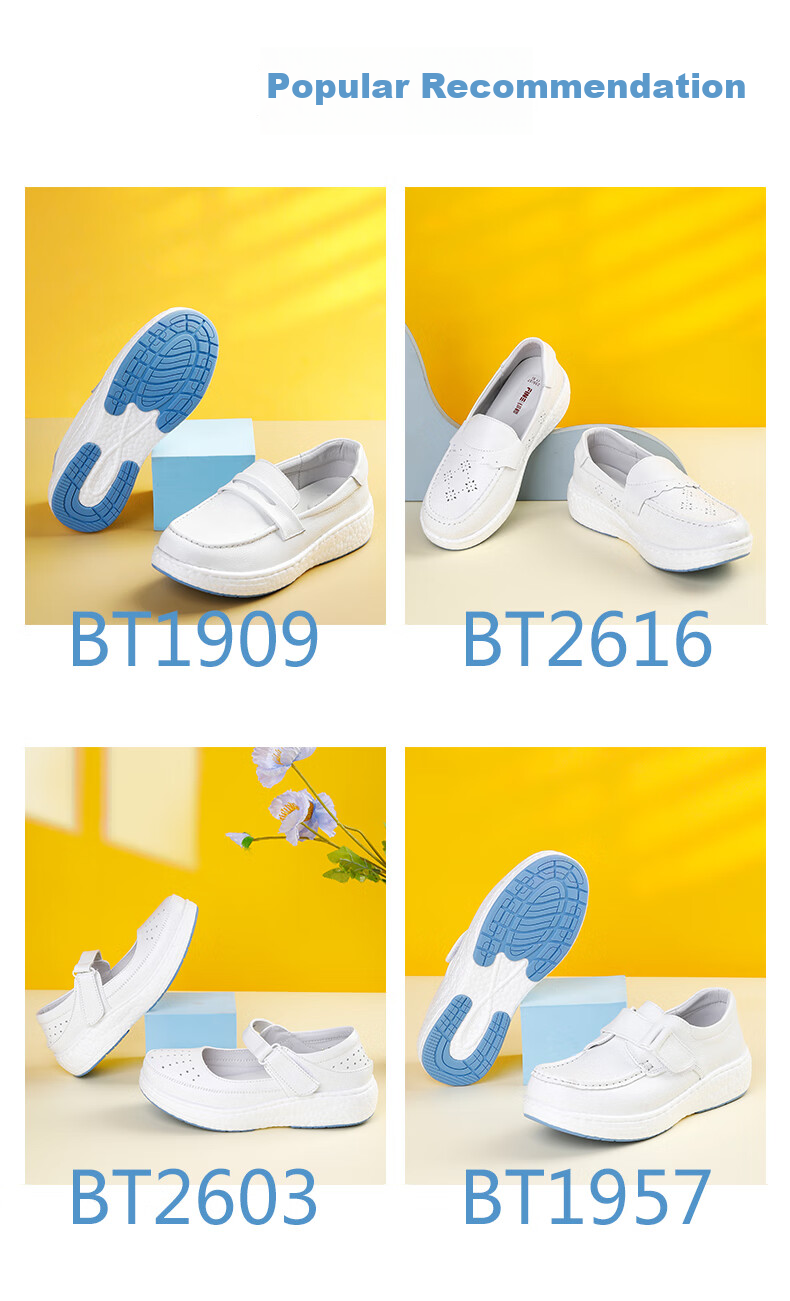 Feiying Popcorn Style Nurse Shoes for Women, Genuine Leather Spring And Summer Comfortable Breathable Medical Work Shoes BT2603 White Size 40 1