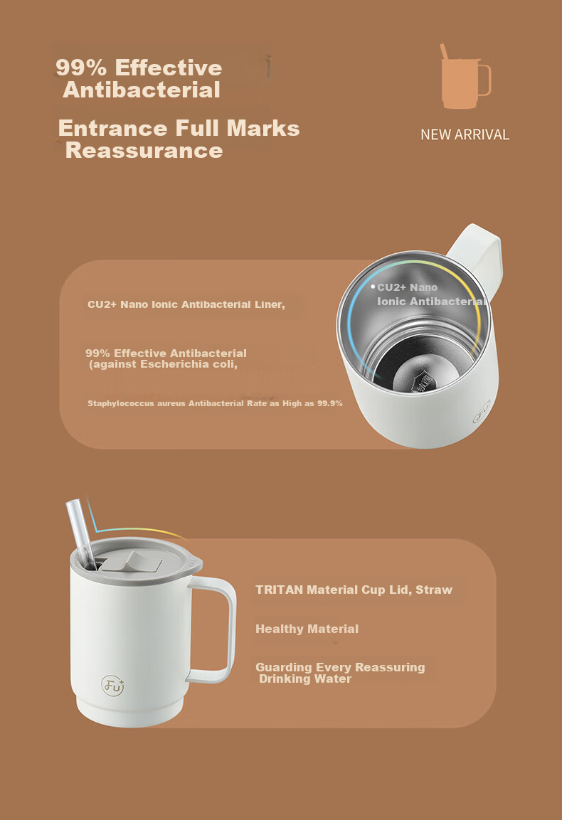 FU Fugang Jia Office Insulated Antibacterial Stainless Steel Tea Mug High-Value Lid Straw Water Bottle 4