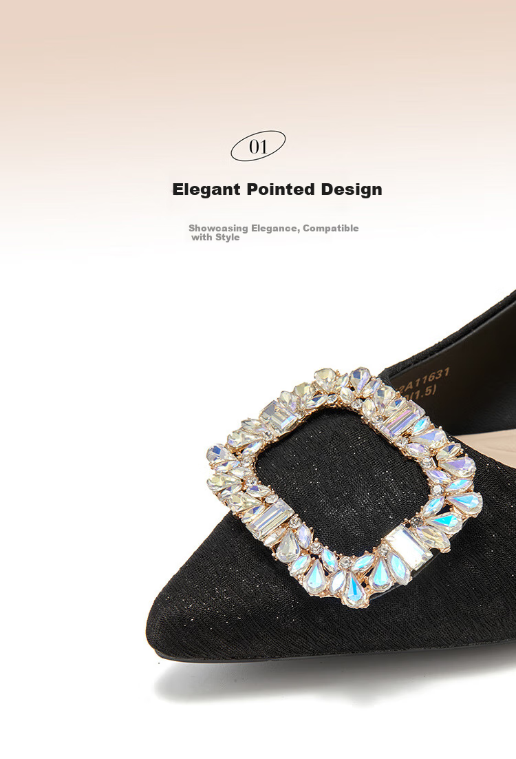 Josiny Rhinestone Square Buckle Pointed Toe Slip-On Chunky Heel Fashion Shoes, Spring Stylish Versatile Elegant Women's Pumps, Light Gold, Size 37 6