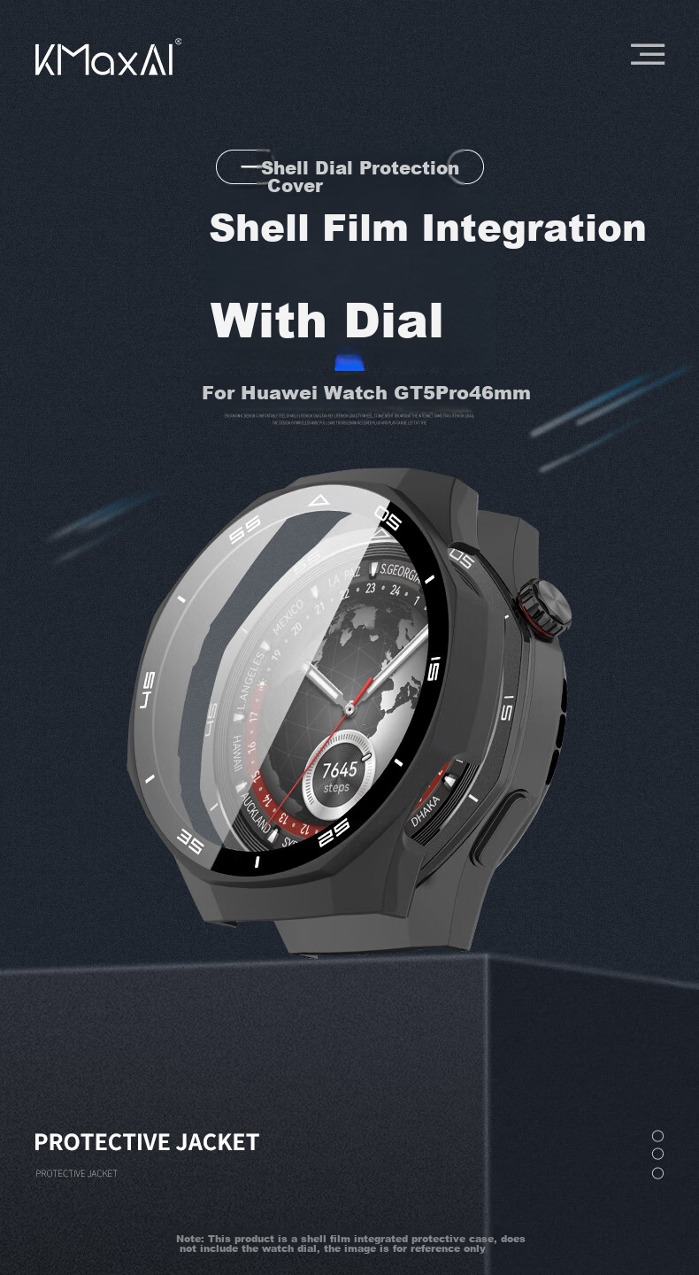 KMaxAI Compatible with Huawei Watch GT5 Pro 46mm Protective Case + Screen Protector Combo Full Coverage Watch Case with Watch Face Cover & Screen Film Anti-Scratch Anti-Fingerprint Hard Case Tempered Glass Film Black 1
