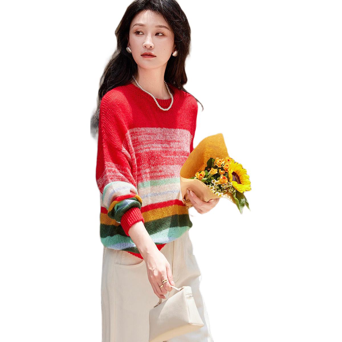 DME "Dindar Art Gradient" Spring and Autumn Light Luxury Merino Wool Sweater Hidden Meat Petite Knitted Top Women's Top