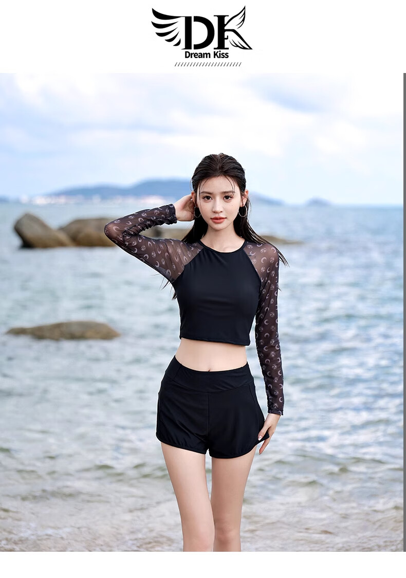 DK Women's New Sexy Two-Piece Swimsuit with Boyshort Bottom, Tummy Control Slimming Long Sleeve for Swimming Pool And Hot Springs XL 1