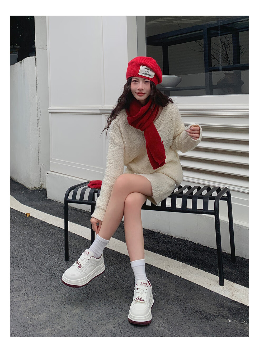 Josiny Thick-Soled White Sneakers for Women, Spring And Autumn 2026 New Style Soft Sole Board Shoes Versatile Breathable Sports Casual Shoes Beige/red 37 16