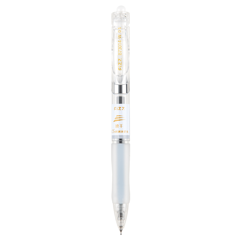 Fizz 4-Pack Retractable Gel Pen, Soft Grip, High Aesthetic Value, 0.5mm Black Ink, Quick-Drying, Double Steel Ball CS Tip, Large Capacity, for Office Exams, Student Pen for Practice And Exams, B73014 White