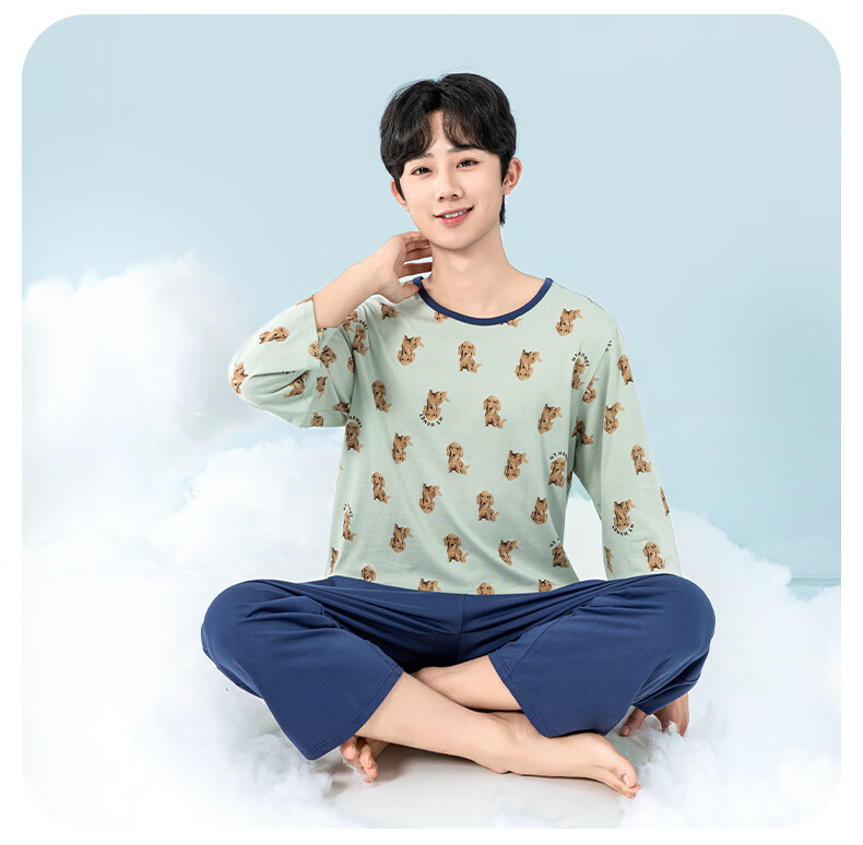 YING BO LUN Youth Pajamas, Spring And Summer Thin Style, Boys' Home Wear, for Middle And High School Students, Air Conditioning Clothing, 20813 Water Blue, Size 175 21