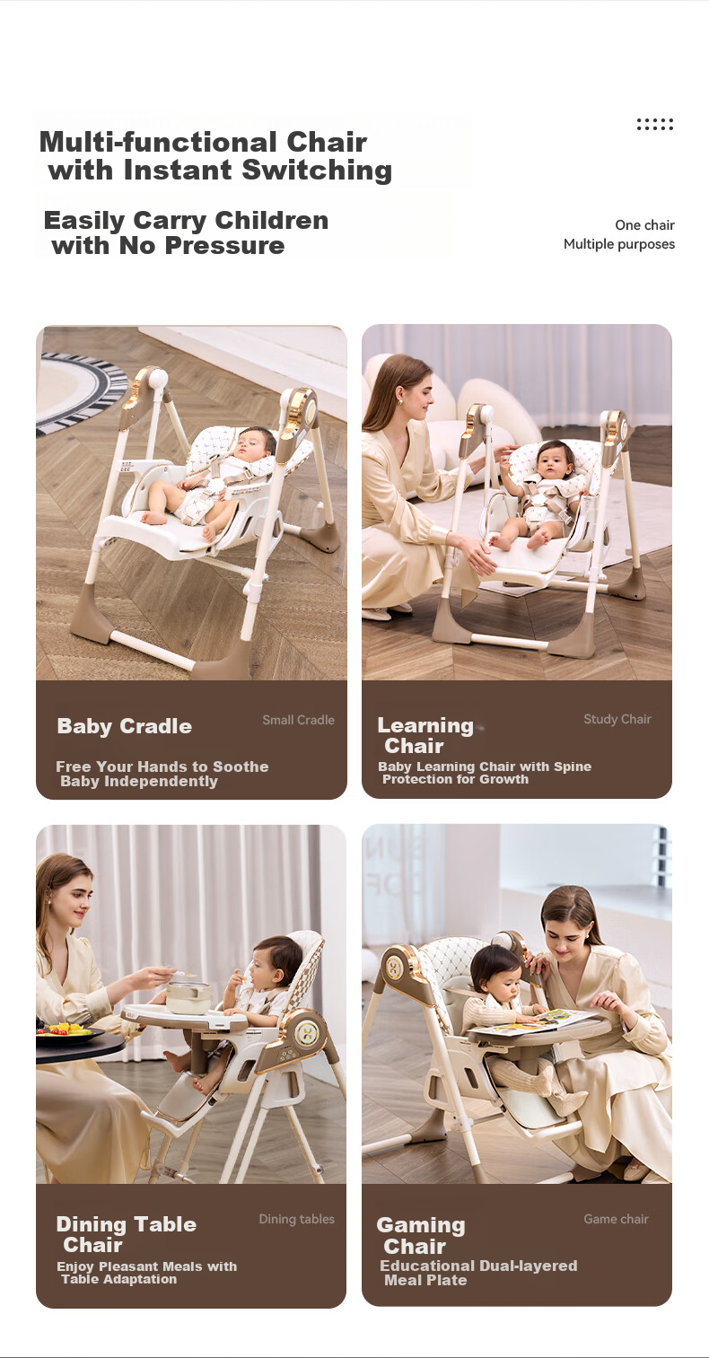 Hakada Baby High Chair And Rocker Combo, Foldable Children's Seat, No Assembly Required, Smart Soothing, Scientific Spine Protectio 8