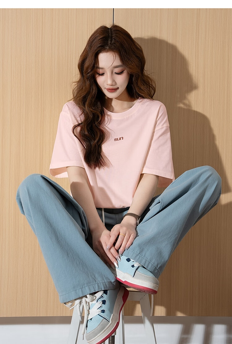 TonLion 2026 Summer Women's Front Chest Text Round Neck Fashionable Cute Short-Sleeve T-Shirt 16