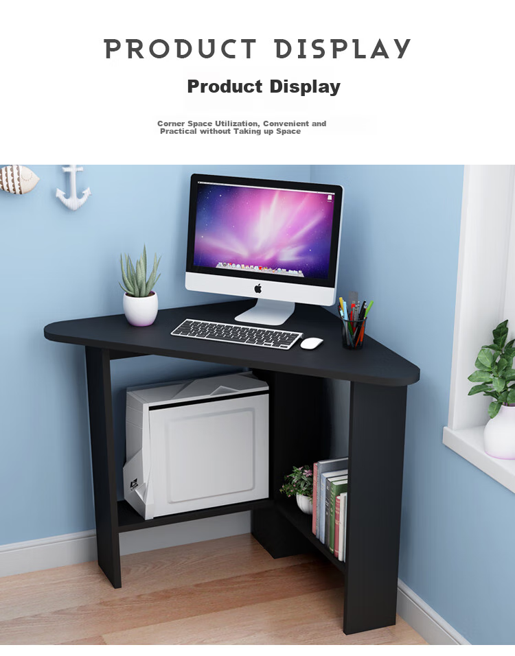 KULIN Computer Desk, Corner Desk with Storage Shelf, Triangular Desk for Small Spaces, Walnut Color 14