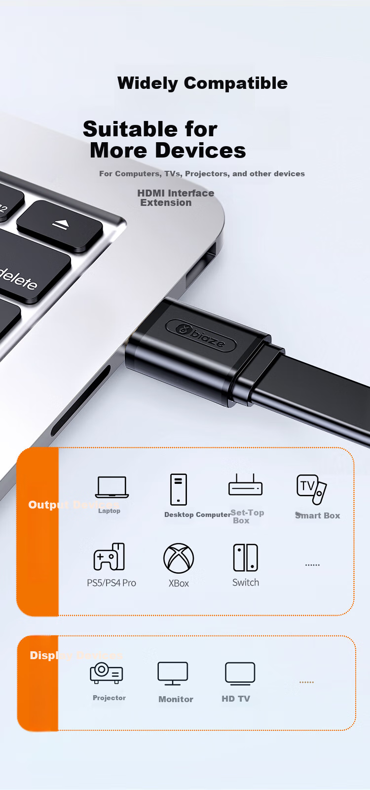 BIAZE HDMI Cable Version 2.0 Flat Cable, 10 Meters, 4K Digital High-Definition Cable, 3D Video Cable for Computer Set-Top Box to TV Projector Connection Cable 8