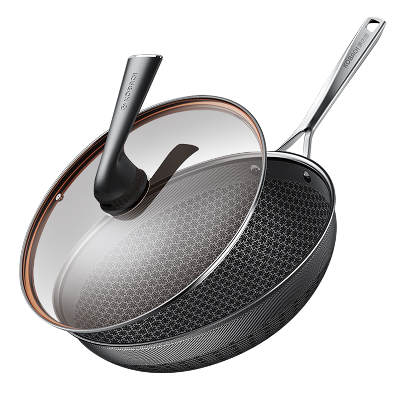 Kobach Non-Stick Wok, 316L Stainless Steel Frying Pan, Flagship S Model Honeycomb Pan, 32cm, Compatible with Induction And Gas Stoves