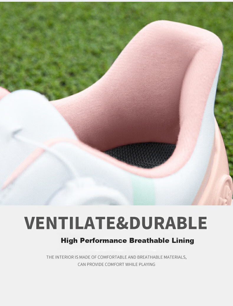 PGM Women's Waterproof Golf Shoes with Rotary Laces, Non-Slip Sneakers, Golf Cleats, White And Pink, Size 38 14