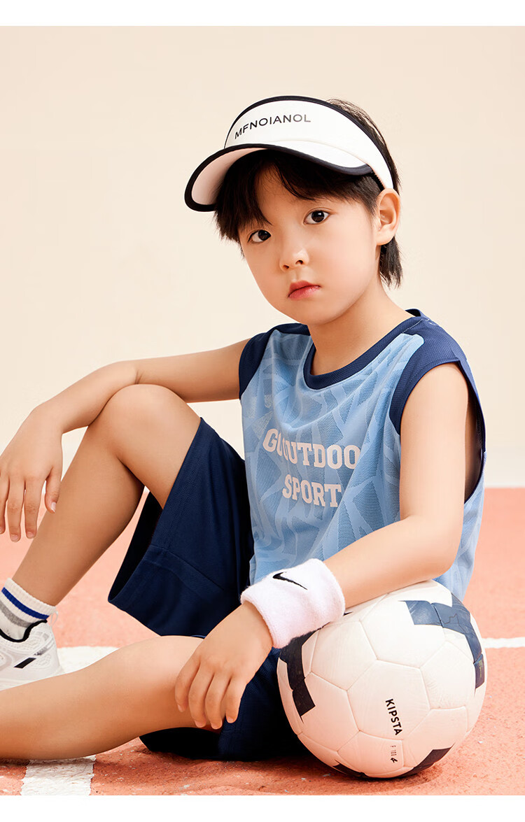 Zuoxi Boys' Summer Outfit, 2026 New Style Children's Sports Quick-Dry Vest Two-Piece Set Basketball Uniform Trendy, Blue, Size 140 9