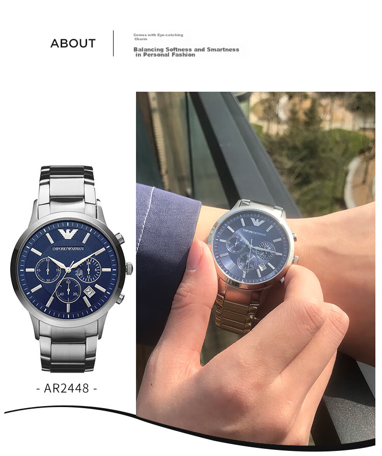 EMPORIO ARMANI Aviator Watch for Men, Three-Eye Chronograph Quartz Watch for Men, Birthday Gift for Boyfriend AR2434 11