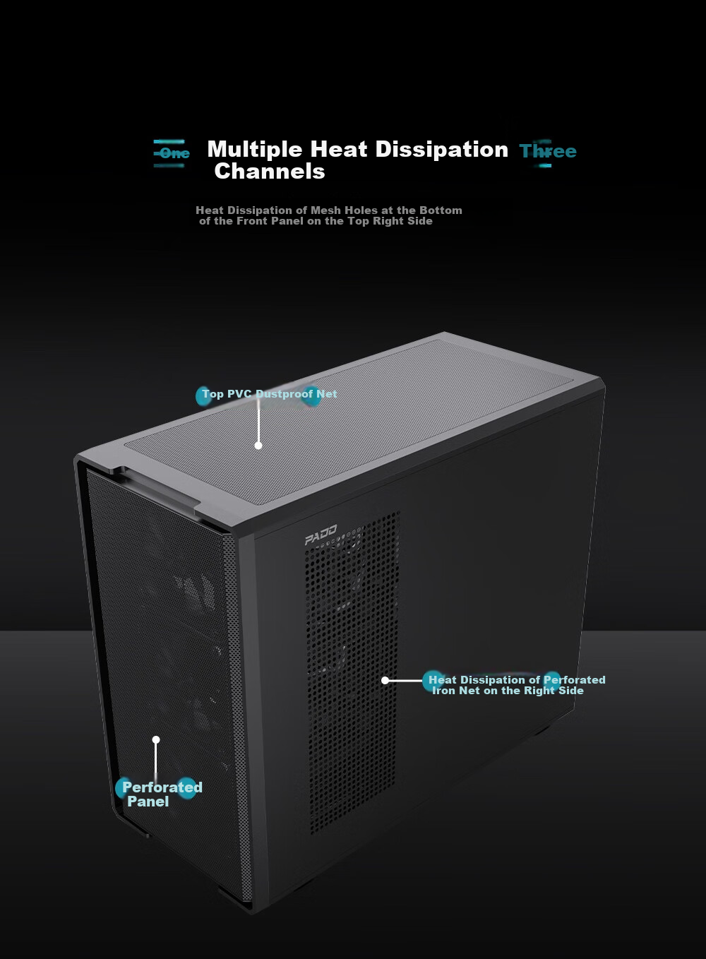 PADO W6 Black MESH Mesh Cooling Case (Supports MATX Motherboard, Glass Side Panel, Steel Mesh Front Panel, Independent PSU Compartment, Dust Filter, Supports 4080 Graphics Card) Black 9