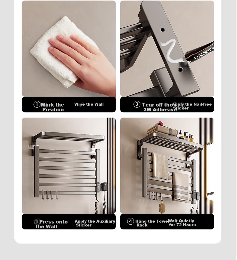 Baihan Electric Heated Towel Rack, Carbon Fiber Heating, Bathroom No-Drilling Electric Heating Towel Rack, Drying Rack 25