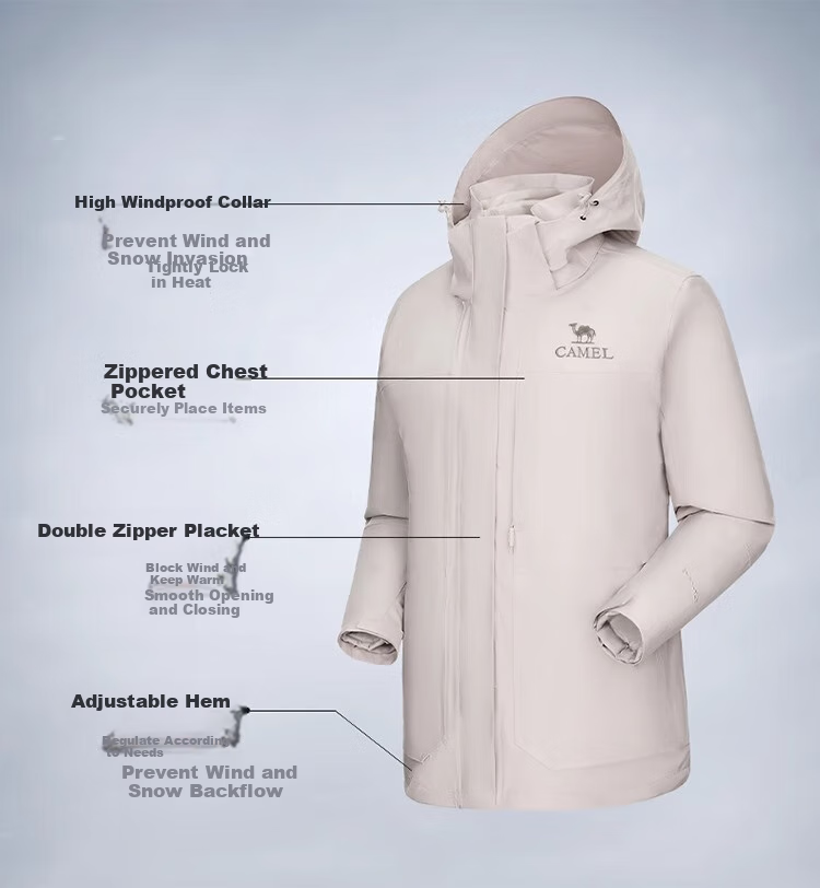 CAMEL Goose down Three-In Waterproof Thickened Mountaineering Jacket A70723 Oak Gray, Women's Size L 5