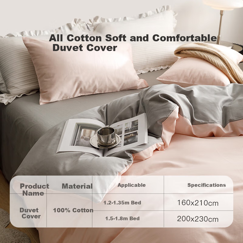 CROWN Duvet Cover, Single Piece, Pure Cotton 100%, Class A All-Cotton Bedding, for Student Dormitory, Double Bed, 1.5/1.8 Meters Wide
