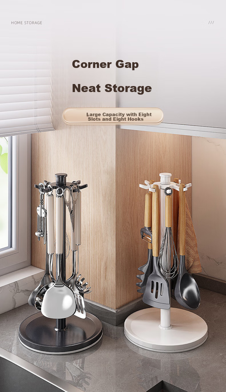 Jiadu Suction Cup Kitchen Rotating Hook, Space Aluminum No-Drill Wall-Mounted Utensil Storage Rack, Organizer Shelf 4