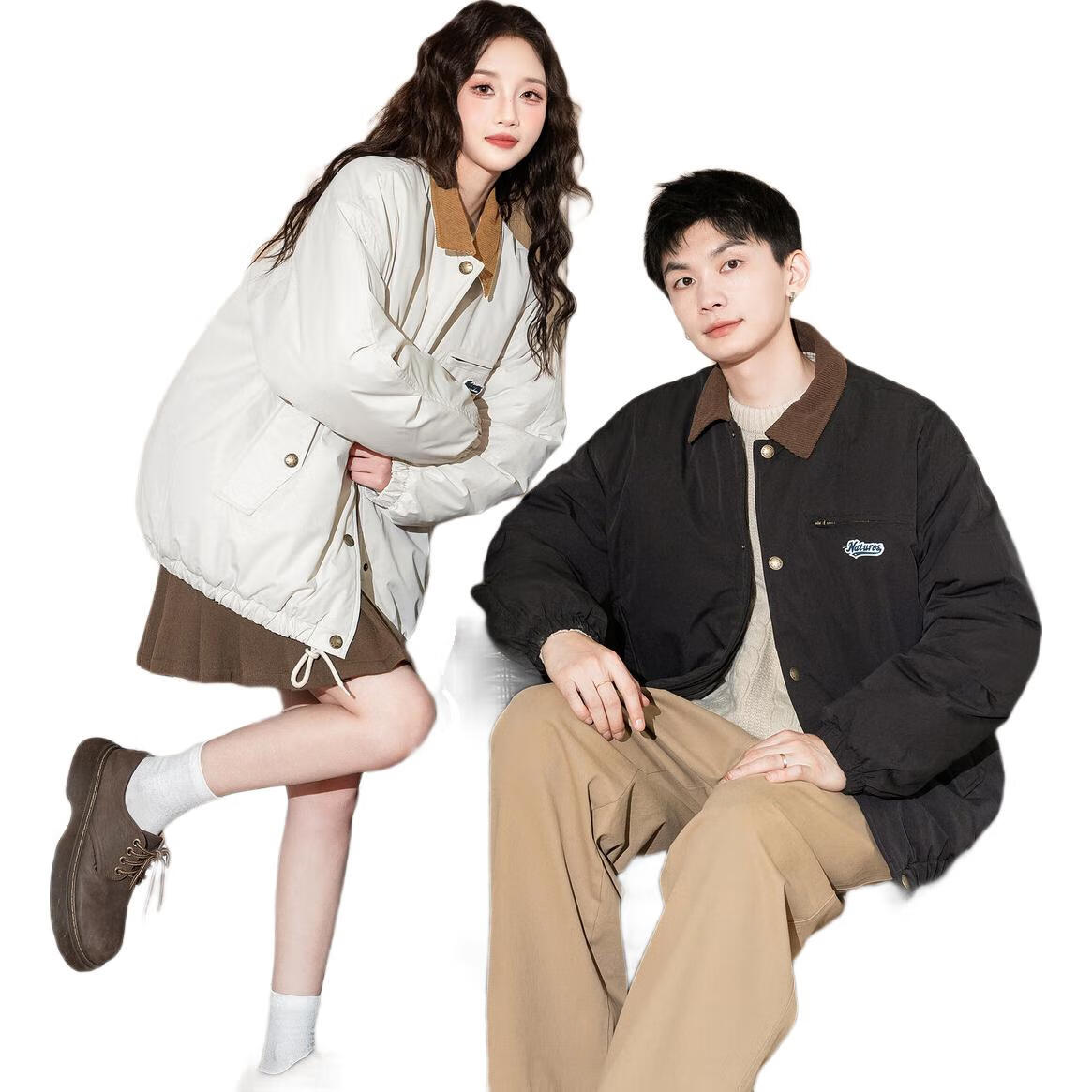 TonLion 2024 Couple's Cotton Coat, Lapel Corduroy Contrasting Color Men's And Women's Cotton Jacket, Men's Style/black, M