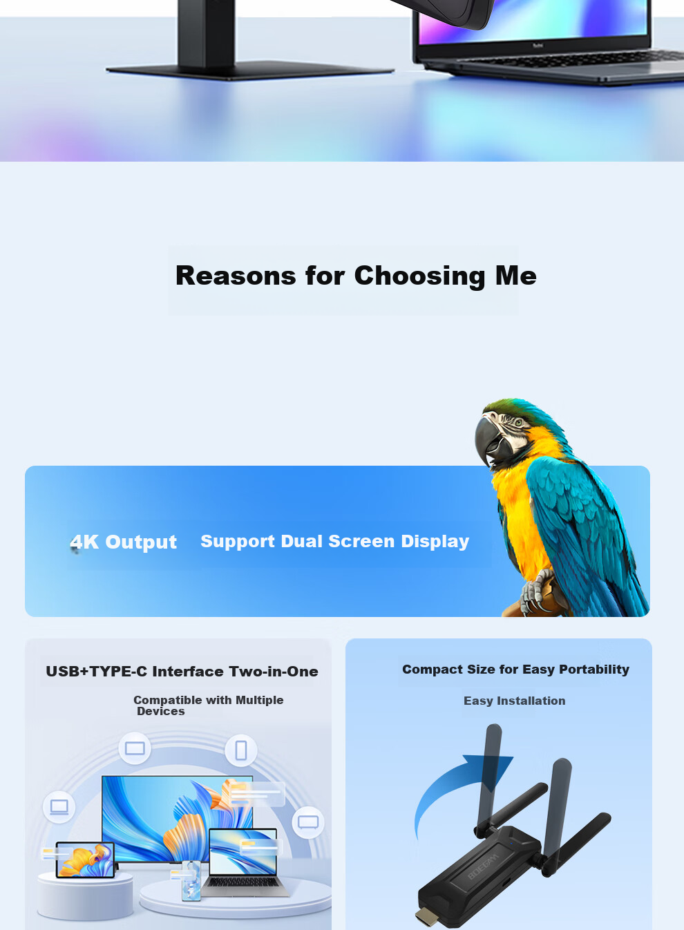 BOEGAM Wireless Screen Mirroring Device HDMI Cable 4K HD Transmission Screen Sharing Tool for Office And Home Use Compatible with Apple And Android Phones, No Network Required XS5D 2