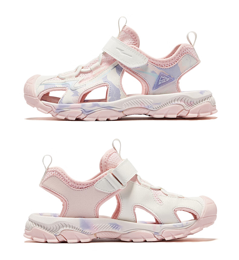 ERKE Children's Shoes, Girls' Big And Small Kids Closed-Toe Sandals, Children's Velcro Outdoor Beach Shoes, Pure Pink/micro-Crystal White, Size 35 37