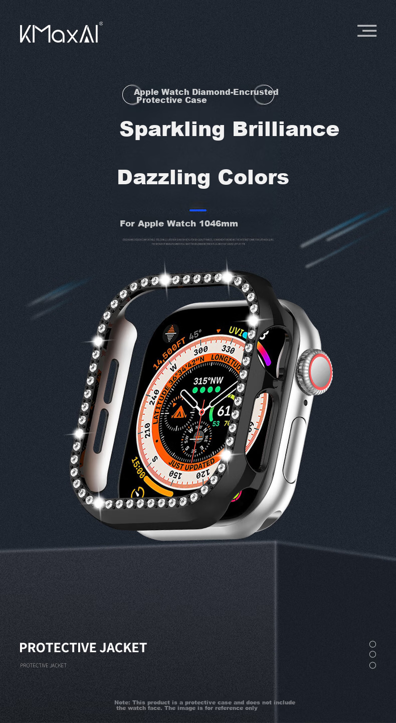 KMaxAI Apple Watch Series 11 Case, Women's Style, Transparent Shell, Shockproof, Slim, Stylish, Diamond-Embedded Hollow Design, ABS+PC Material, Full Edge Protectio 1