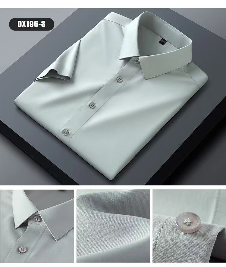Patowa Men's White Mulberry Silk Short Sleeve Non-Iron Wrinkle-Resistant Business Casual Square Collar Shirt L 4
