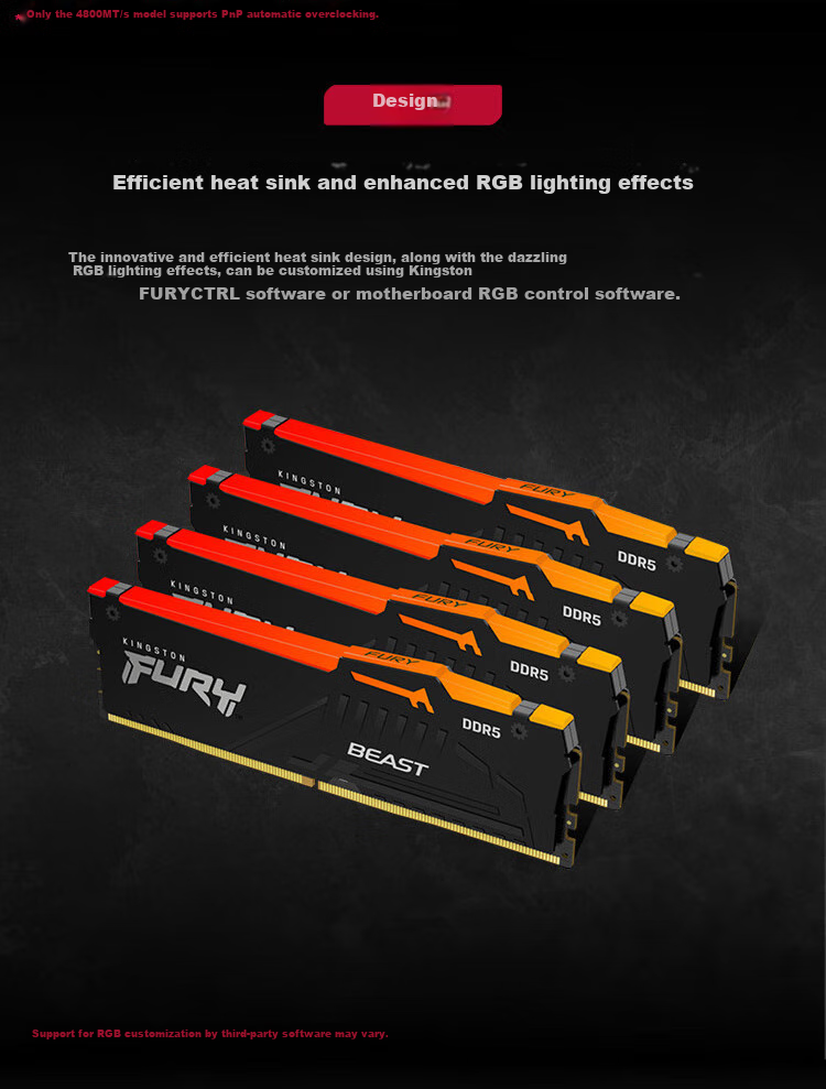 Kingston FURY 16GB (8G×2) Kit, DDR5 5600 Desktop Memory Module, Beast Series, RGB Light Bar, HyperX 3