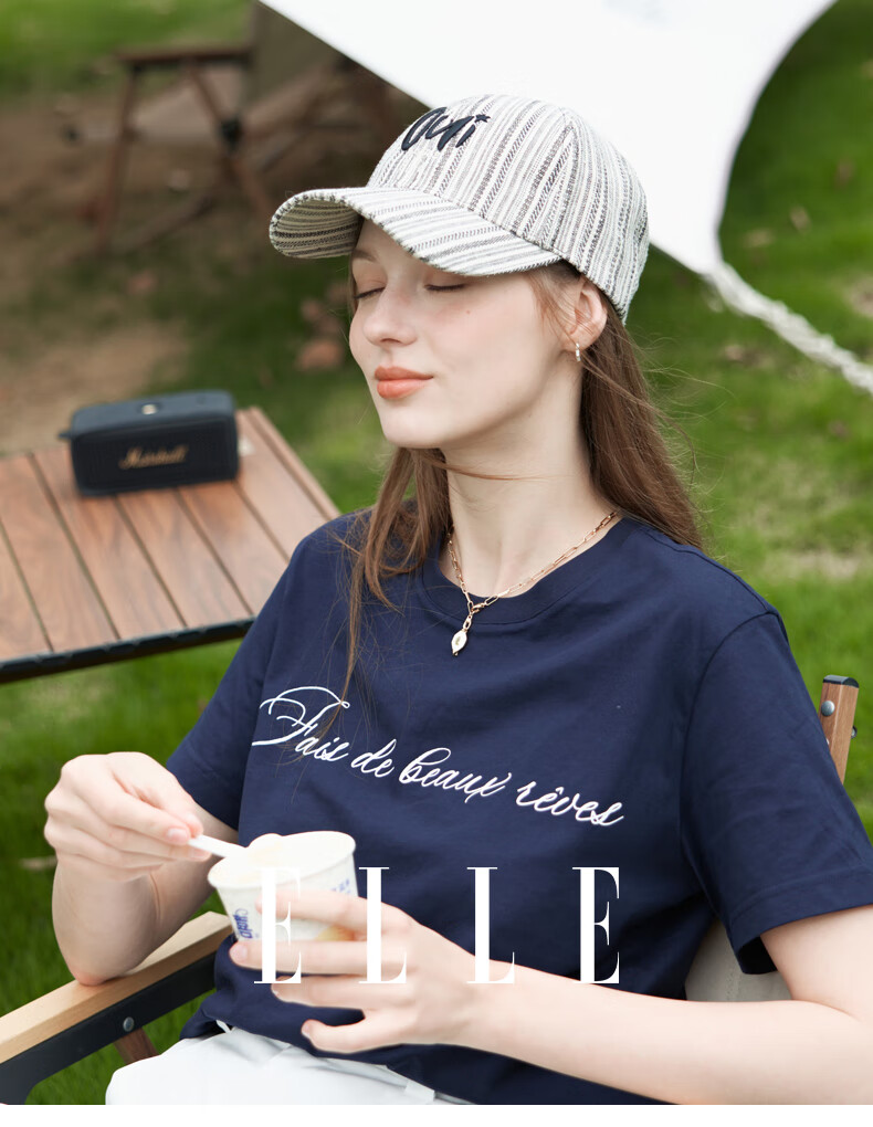 ELLE Baseball Cap for Women, Outdoor Fashion, Three-Dimensional Embroidery, Sun Protection, UV-Resistant, Large Head Circumference, Duck Tongue Hat, Mid-Autumn Festival 11