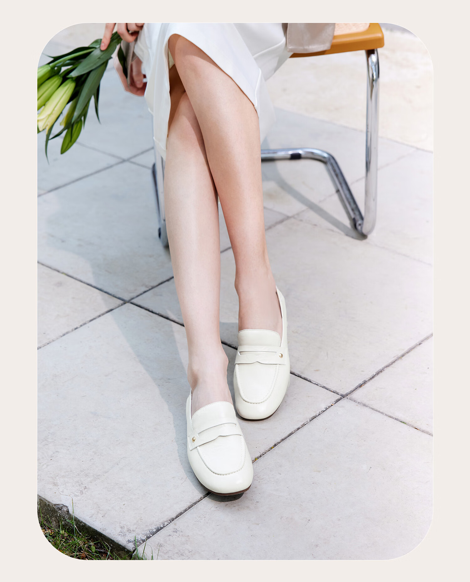 COMELY Low-Heel Loafers for Women, New Spring And Summer Style, Sheepskin Retro Flat Genuine Leather Shoes, Commuter Flats, Cream White, Size 35 2