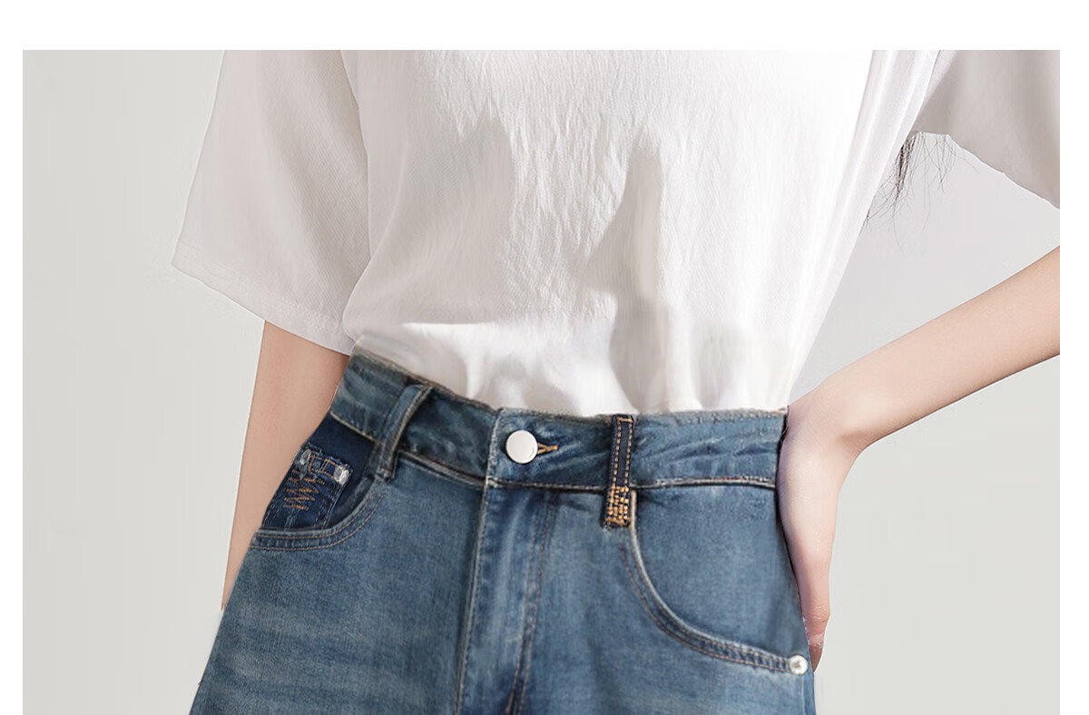 Halo Queen Women's Denim Shorts, Summer A-Line, Contrasting Colors, Slimming, Retro Hot Pants, High-Waisted, Leg-Lengthening, H52N030 57