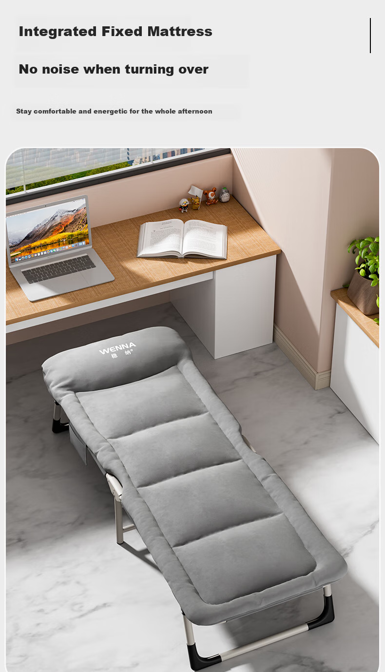Wenna Folding Bed Single Bed Office Nap Bed Military Cot Accompanying Care Bed Two-Fold Bed with Integrated Mattress 2261G 3