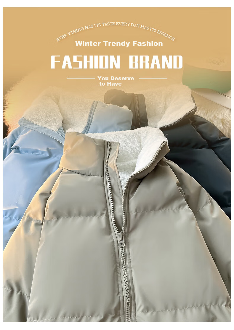 Foss Phil Lambswool Cotton Jacket for Men And Women, Winter Fleece-Lined Thick Loose Casual Couple's Coat Warm Padded Outerwear 111 White S 1