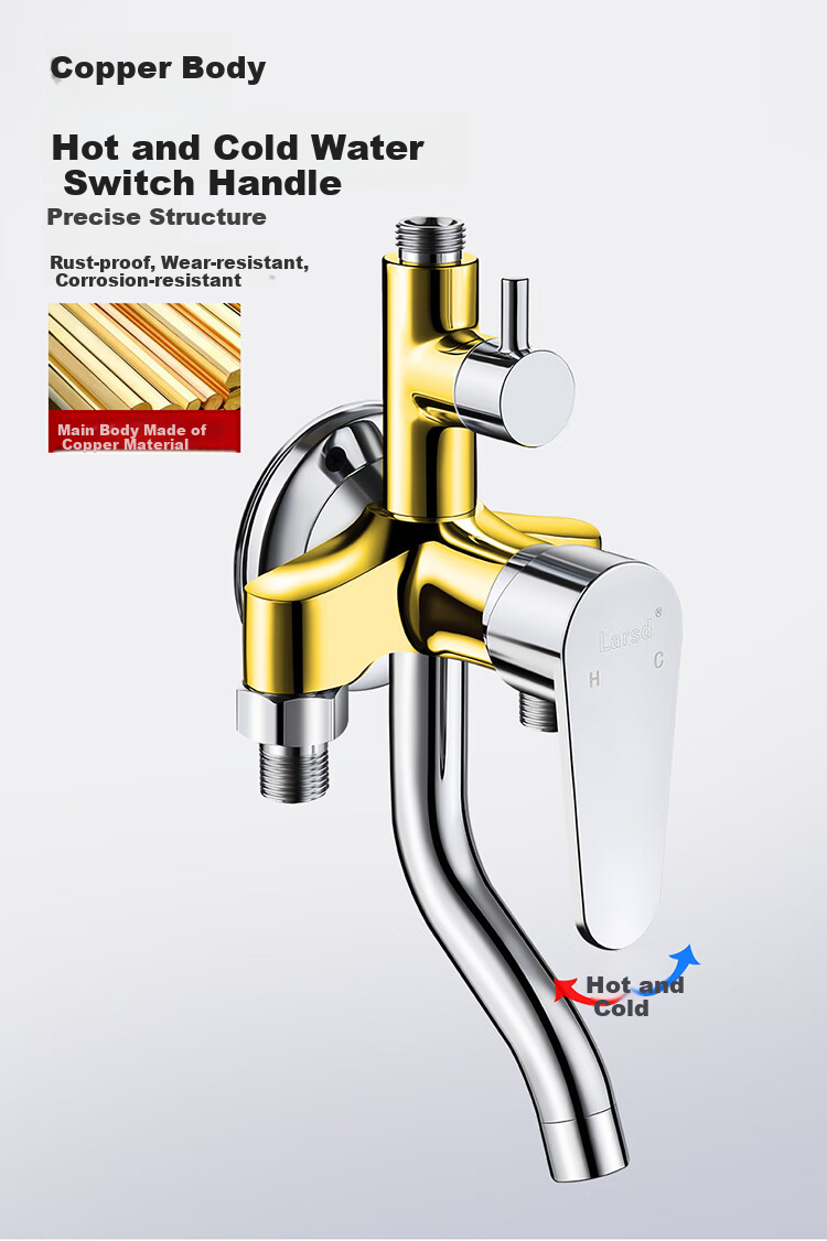 Larsd Shower Mixing Valve Set, Surface-Mounted Shower Faucet Set with Copper Body, Hot And Cold Shower Switch LD63061 4