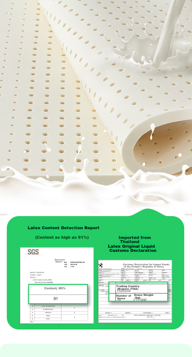 Mengyishu Natural Latex Mattress, 0.8m X 2.0m, Imported from Thailand, Rubber, for Student Dormitory, Single Tatami Soft Pad 6