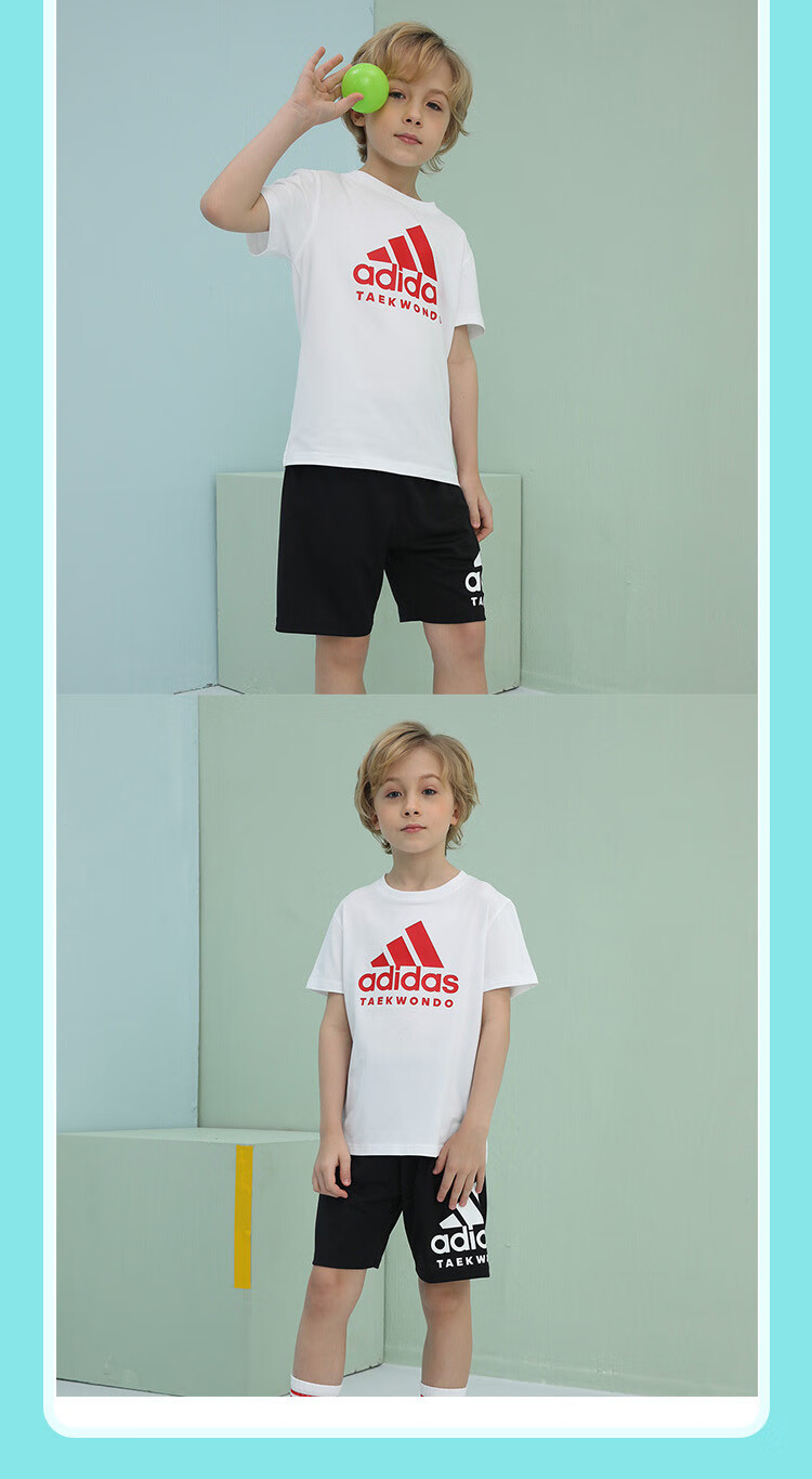 Adidas 2025 New Children's Short-Sleeve T-Shirt, Summer Outdoor Sports Casual Versatile Top, White + Gold, Size 116 25